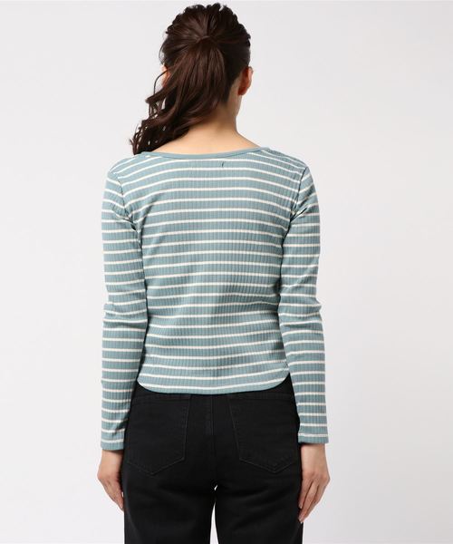 one way(ワンウェイ)の「ハリヌキボーダーテレコTOPS(Tシャツ/カットソー・レディース・ホワイト/ライトグリーン/ライトブラウン/ダークブルー・M)」の6枚目の写真