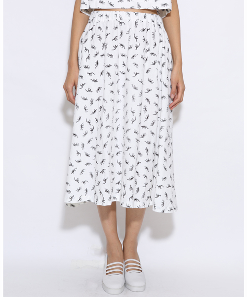 i（アイ）の「恐竜プリントギャザースカート（スカート・レディース・ホワイト/ブラック・ﾌﾘ-）」の2枚目の写真