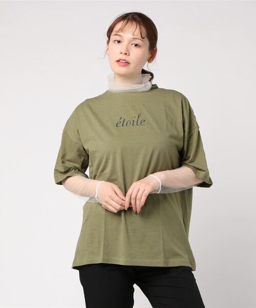 STYLEBLOCK（スタイルブロック）の「天竺ロゴプリント半袖Tシャツ×チュールインナーセット（アンサンブル・レディース・ホワイト/ブラック/カーキ/キャメル・M）」の3枚目の写真