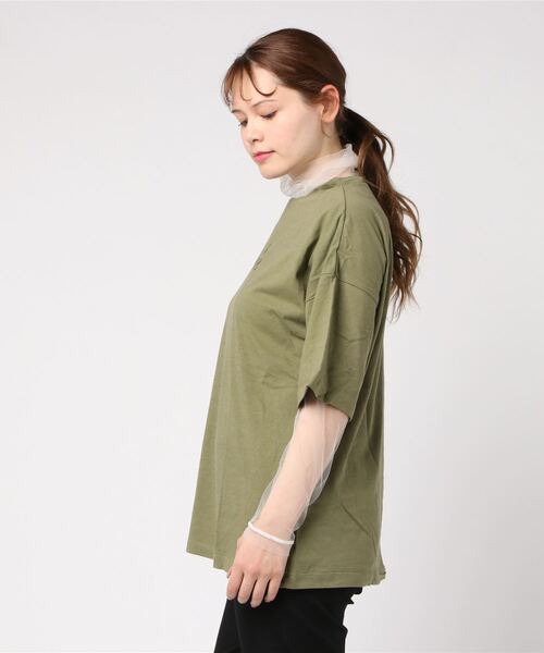 STYLEBLOCK（スタイルブロック）の「天竺ロゴプリント半袖Tシャツ×チュールインナーセット（アンサンブル・レディース・ホワイト/ブラック/カーキ/キャメル・M）」の6枚目の写真