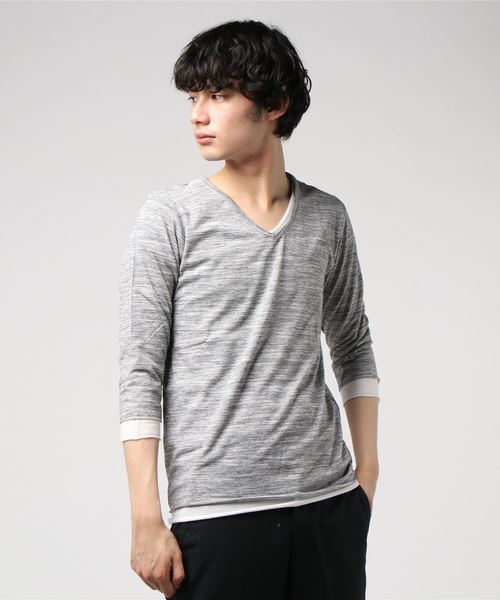 VIBGYOR(ヴィブジョー)の「VIBGYOR Select/ アンサンブル Vネック 7分袖Tシャツ (BL)(Tシャツ/カットソー・メンズ・グレー/ネイビー/ワイン/ホワイト/ブラック・MEDIUM/LARGE/X-LARGE)」の3枚目の写真