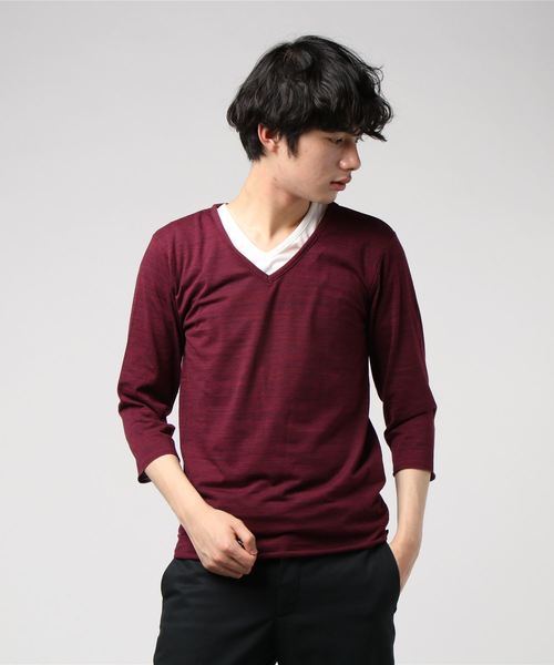 VIBGYOR(ヴィブジョー)の「VIBGYOR Select/ アンサンブル Vネック 7分袖Tシャツ (BL)(Tシャツ/カットソー・メンズ・グレー/ネイビー/ワイン/ホワイト/ブラック・MEDIUM/LARGE/X-LARGE)」の5枚目の写真