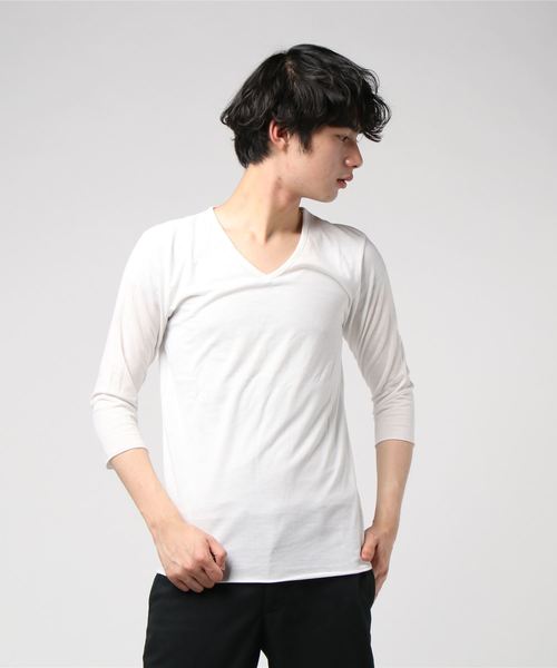 VIBGYOR(ヴィブジョー)の「VIBGYOR Select/ アンサンブル Vネック 7分袖Tシャツ (BL)(Tシャツ/カットソー・メンズ・グレー/ネイビー/ワイン/ホワイト/ブラック・MEDIUM/LARGE/X-LARGE)」の7枚目の写真