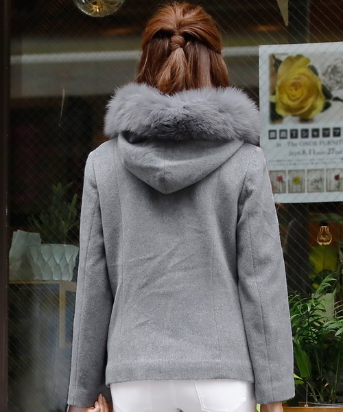 ElegChic（エレグシック）の「マルチウェイダッフルショートコート フード付き 結婚式対応（ダッフルコート・レディース・ネイビー/ピンク/ライトグレー・M）」の6枚目の写真
