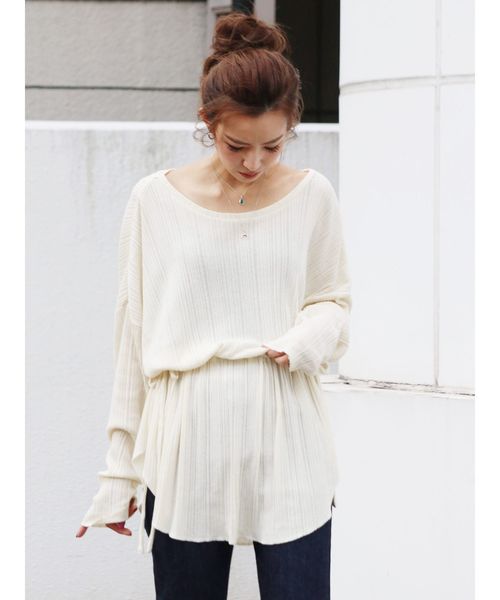 Ungrid（アングリッド）の「ウエストギャザーロングスリーブTee（Tシャツ/カットソー・レディース・ダークブラウン/カーキ/アイボリー・FREE）」の10枚目の写真