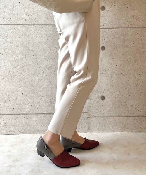 3E/日本製/本革/軽量/190g】2wayストラップパンプス blanc/bleu