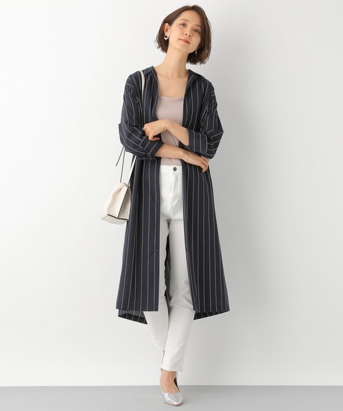 LEPSIM（レプシィム）の「ベルトツキシャツワンピース　872345（シャツワンピース・レディース・ホワイト/ネイビー/モカ・MEDIUM/LARGE）」の9枚目の写真