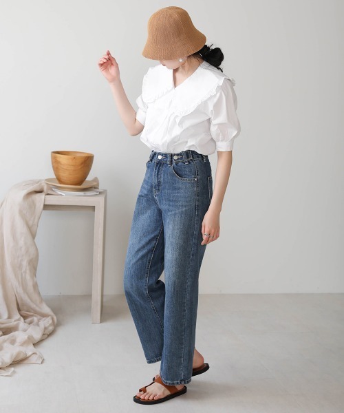 Bab（バブ）の「【WEB限定】ダブルボタンワイドデニム（デニムパンツ・レディース・ライトブルー/ブルー・M/L）」の15枚目の写真