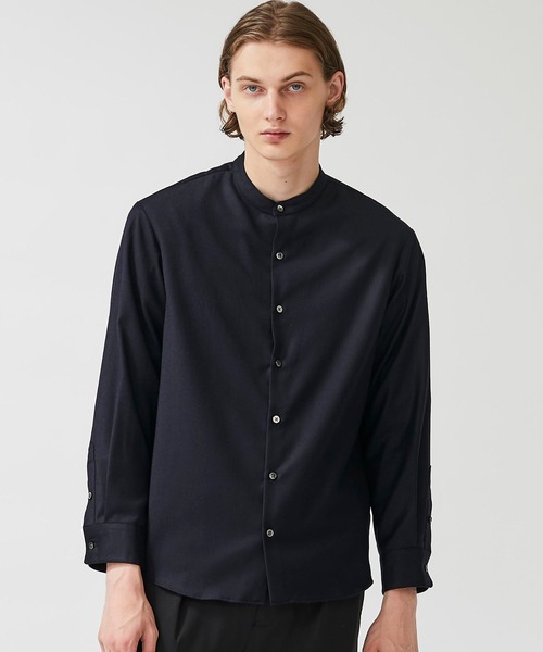 STUDIOUS（ステュディオス）の「【STUDIOUS】サキソニーバンドカラーシャツ（シャツ/ブラウス・メンズ・ホワイト/ネイビー/ベージュ・1/2/3）」の3枚目の写真