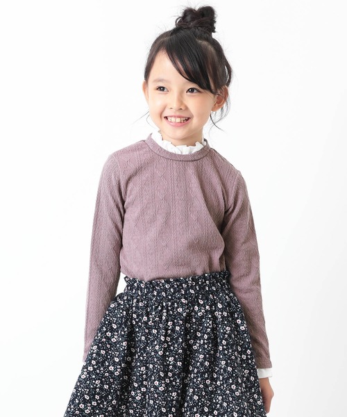devirock（デビロック）の「ケーブルジャガードフリル長袖Tシャツ（Tシャツ/カットソー・キッズ・パープル系その他/モカ/ワイン/ヘザーチャコール/ブラック・140cm/100cm/120cm/130cm/110cm/80ｃｍ/90cm/160cm/150cm）」の5枚目の写真
