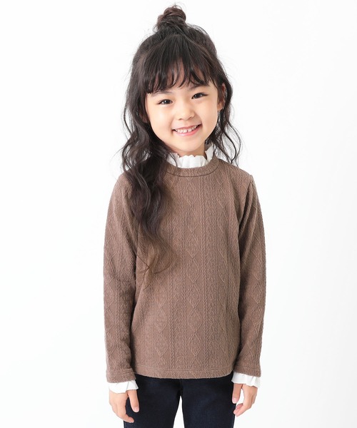 devirock（デビロック）の「ケーブルジャガードフリル長袖Tシャツ（Tシャツ/カットソー・キッズ・パープル系その他/モカ/ワイン/ヘザーチャコール/ブラック・140cm/100cm/120cm/130cm/110cm/80ｃｍ/90cm/160cm/150cm）」の4枚目の写真