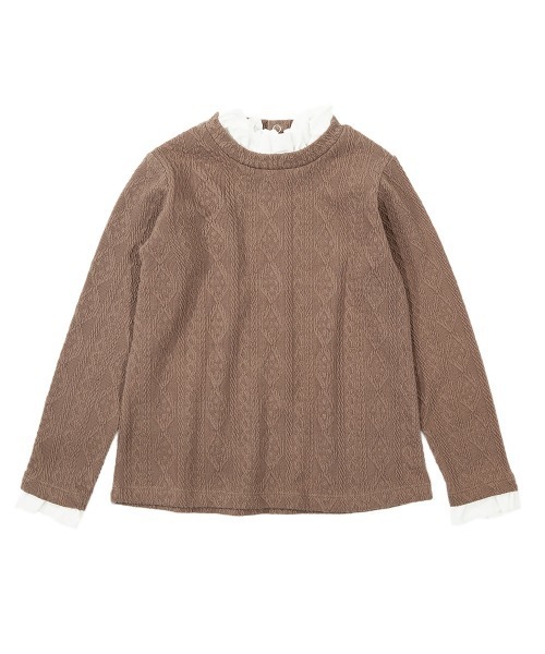 devirock（デビロック）の「ケーブルジャガードフリル長袖Tシャツ（Tシャツ/カットソー・キッズ・パープル系その他/モカ/ワイン/ヘザーチャコール/ブラック・140cm/100cm/120cm/130cm/110cm/80ｃｍ/90cm/160cm/150cm）」の14枚目の写真