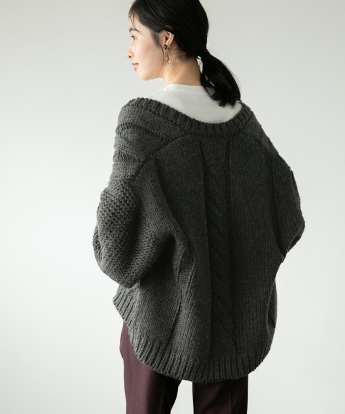 LOWRYS FARM（ローリーズファーム）の「１．５Ｇケーブルカーディガン　897277（カーディガン/ボレロ・レディース・ダークブラウン/グレー/アイボリー・FREE）」の6枚目の写真