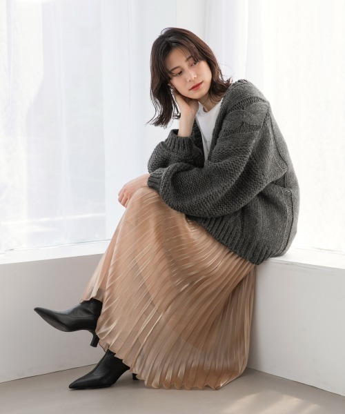 LOWRYS FARM（ローリーズファーム）の「１．５Ｇケーブルカーディガン　897277（カーディガン/ボレロ・レディース・ダークブラウン/グレー/アイボリー・FREE）」の9枚目の写真