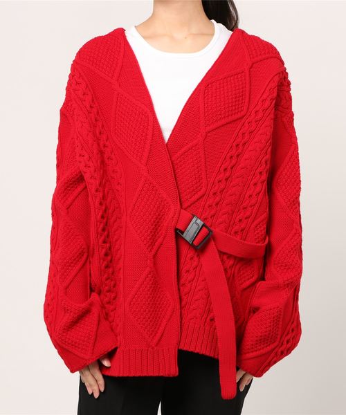 F/CE. (エフシーイー)の「F/CE. LIGHT KNIT USED LIKE CARDIGAN/ エフシーイー ライト ニット ユーズド ライク カーディガン(ニット/セーター)」|レッド
