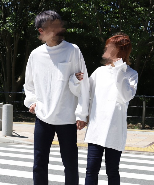 PairPair（ペアペア）の「ポケ付きモックネックロンT(ユニセックス)（Tシャツ/カットソー・レディース・スミクロ/モカ/ブルーグレー/ブラウン/オフホワイト/グレイッシュベージュ・FREE）」の7枚目の写真