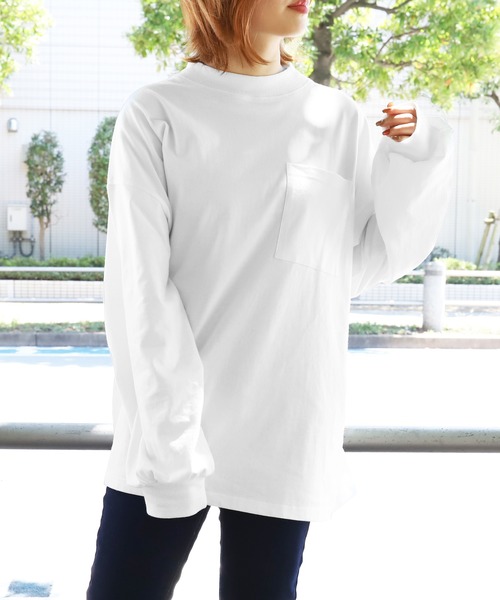 PairPair（ペアペア）の「ポケ付きモックネックロンT(ユニセックス)（Tシャツ/カットソー・レディース・スミクロ/モカ/ブルーグレー/ブラウン/オフホワイト/グレイッシュベージュ・FREE）」の9枚目の写真