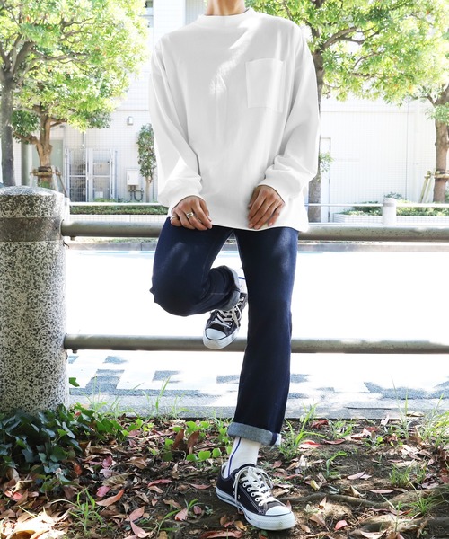 PairPair（ペアペア）の「ポケ付きモックネックロンT(ユニセックス)（Tシャツ/カットソー・レディース・スミクロ/モカ/ブルーグレー/ブラウン/オフホワイト/グレイッシュベージュ・FREE）」の10枚目の写真