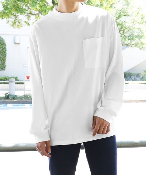 PairPair（ペアペア）の「ポケ付きモックネックロンT(ユニセックス)（Tシャツ/カットソー・レディース・スミクロ/モカ/ブルーグレー/ブラウン/オフホワイト/グレイッシュベージュ・FREE）」の11枚目の写真