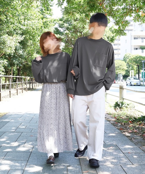 PairPair（ペアペア）の「ポケ付きモックネックロンT(ユニセックス)（Tシャツ/カットソー・レディース・スミクロ/モカ/ブルーグレー/ブラウン/オフホワイト/グレイッシュベージュ・FREE）」の12枚目の写真