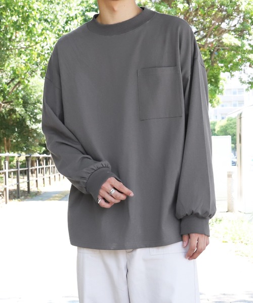 PairPair（ペアペア）の「ポケ付きモックネックロンT(ユニセックス)（Tシャツ/カットソー・レディース・スミクロ/モカ/ブルーグレー/ブラウン/オフホワイト/グレイッシュベージュ・FREE）」の16枚目の写真