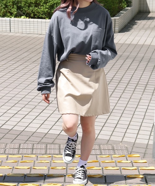 PairPair（ペアペア）の「ポケ付きモックネックロンT(ユニセックス)（Tシャツ/カットソー・レディース・スミクロ/モカ/ブルーグレー/ブラウン/オフホワイト/グレイッシュベージュ・FREE）」の18枚目の写真