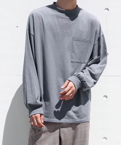 PairPair（ペアペア）の「ポケ付きモックネックロンT(ユニセックス)（Tシャツ/カットソー・レディース・スミクロ/モカ/ブルーグレー/ブラウン/オフホワイト/グレイッシュベージュ・FREE）」の21枚目の写真