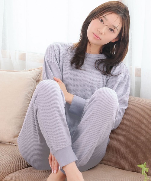 温活】ふんわりワッフル 腹巻付き ルームウェア 長袖 上下
