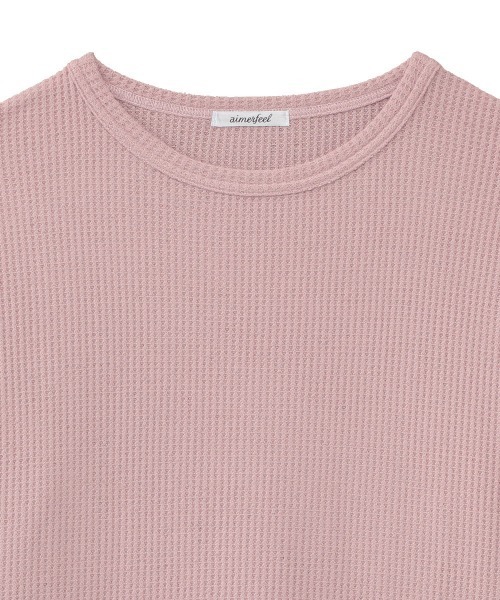 aimerfeel（エメフィール）の「【温活】ふんわりワッフル 腹巻付き ルームウェア 長袖 上下 セットアップ（ルームウェア/パジャマ・レディース・杢グレー/オフホワイト/ピンク/グレイッシュブルー/ダークネイビー/パープル/チャコールグレー/ブラック/ライトグリーン/サックスブルー/シルバーグレー/サーモンピンク/モカ/ライトピンク/カーキ/ライトイエロー/ネイビー/セージグリーン/プラム・MEDIUM/LARGE/SMALL）」の22枚目の写真