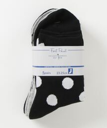 fort point | 【FORT POINT】クルーソックス　５Ｐ 靴下　　無地　ボーダー　ドット　5足組(ソックス/靴下)