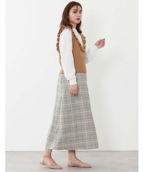 POU DOU DOU（プードゥドゥ）の「チェックAラインスカート（スカート・レディース・グリーン/ピンク/ブルー・3）」の5枚目の写真
