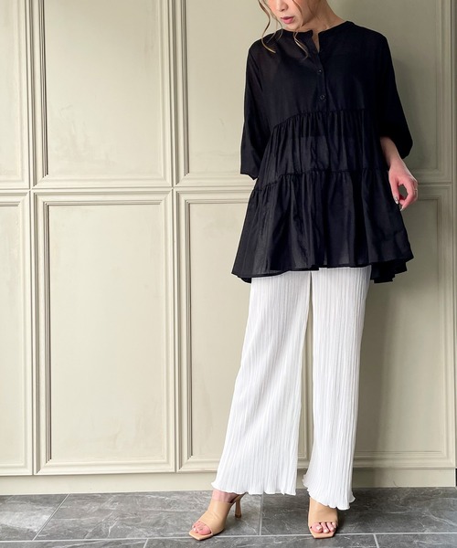 JUNOAH（ジュノア）の「裾メロウプリーツワイドパンツ（その他パンツ・レディース・ホワイト/ブラック/グレー/ピンク/ブルー/ミント/モカ・FREE）」の19枚目の写真