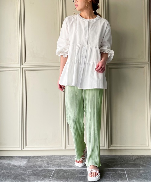 JUNOAH（ジュノア）の「裾メロウプリーツワイドパンツ（その他パンツ・レディース・ホワイト/ブラック/グレー/ピンク/ブルー/ミント/モカ・FREE）」の9枚目の写真