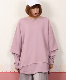 【nougatine】コットン微起毛レイヤード風プルオーバー ビッグスウェット