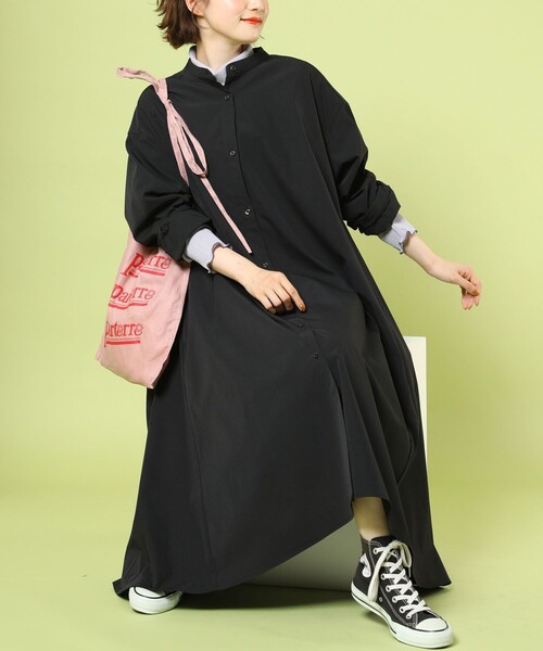 未使用FREAKS STOREマオカラー シャツワンピースブラックロング F FREAK'S STORE - 未使用FREAKS STOREマオカラー シャツ