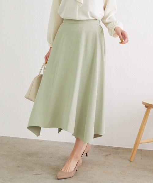 ROPE' PICNIC(ロペピクニック)の「【WEB限定カラーあり】【セットアップ対応】アセテート混ドライタッチイレギュラーヘムスカート(スカート・レディース・ベージュ/サックスブルー/ライトグリーン/グレー系その他/グリーン系その他3・40/38/36)」の3枚目の写真