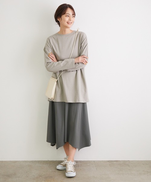 ROPE' PICNIC(ロペピクニック)の「【WEB限定カラーあり】【セットアップ対応】アセテート混ドライタッチイレギュラーヘムスカート(スカート・レディース・ベージュ/サックスブルー/ライトグリーン/グレー系その他/グリーン系その他3・40/38/36)」の10枚目の写真