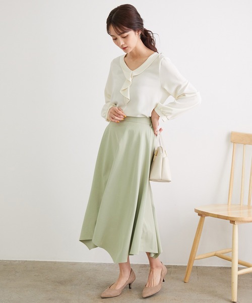 ROPE' PICNIC(ロペピクニック)の「【WEB限定カラーあり】【セットアップ対応】アセテート混ドライタッチイレギュラーヘムスカート(スカート・レディース・ベージュ/サックスブルー/ライトグリーン/グレー系その他/グリーン系その他3・40/38/36)」の19枚目の写真