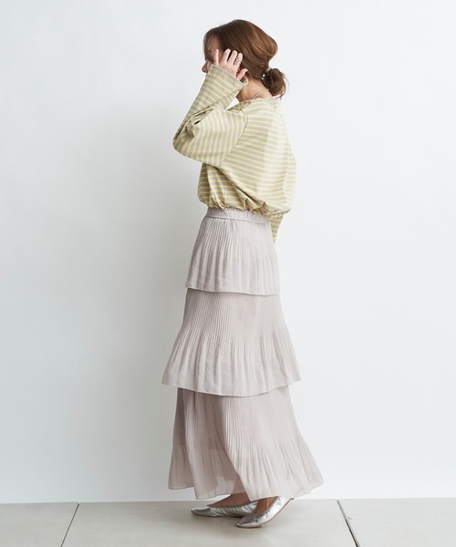 DouDou（ドゥドゥ）の「プリーツティアードスカート（スカート・レディース・ベージュ/カーキ・FREE）」の7枚目の写真