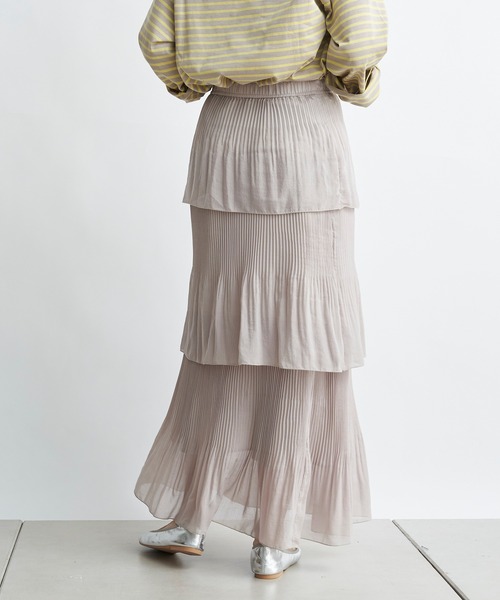 DouDou（ドゥドゥ）の「プリーツティアードスカート（スカート・レディース・ベージュ/カーキ・FREE）」の19枚目の写真