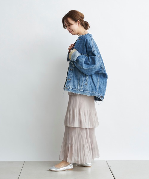 DouDou（ドゥドゥ）の「プリーツティアードスカート（スカート・レディース・ベージュ/カーキ・FREE）」の3枚目の写真