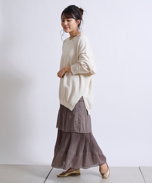 DouDou（ドゥドゥ）の「プリーツティアードスカート（スカート・レディース・ベージュ/カーキ・FREE）」の4枚目の写真