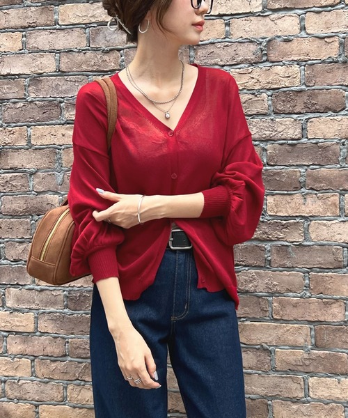 Futier land（フューティアランド）の「ひんやり接触冷感。バルーンスリーブシアーカーディガン（カーディガン/ボレロ・レディース・オフホワイト/ブラック/チャコールグレー/ベージュ/ベージュ系その他/グリーン系その他/イエロー/ピンクベージュ/オレンジ/ブルー/ピンク/ライトグリーン/テラコッタ/マスタード/グリーン/ネイビー/ライトブルー/グレー/ブラウン/ボルドー/アイボリー/ライトピンク/レッド・FREE/LARGE）」の21枚目の写真