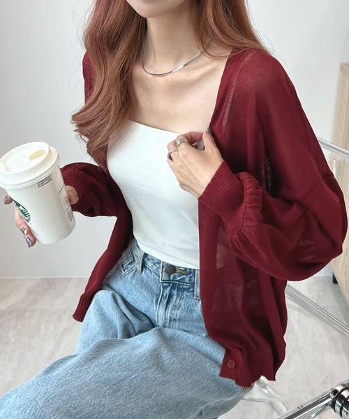 Futier land（フューティアランド）の「ひんやり接触冷感。バルーンスリーブシアーカーディガン（カーディガン/ボレロ・レディース・オフホワイト/ブラック/チャコールグレー/ベージュ/ベージュ系その他/グリーン系その他/イエロー/ピンクベージュ/オレンジ/ブルー/ピンク/ライトグリーン/テラコッタ/マスタード/グリーン/ネイビー/ライトブルー/グレー/ブラウン/ボルドー/アイボリー/ライトピンク/レッド・FREE/LARGE）」の22枚目の写真