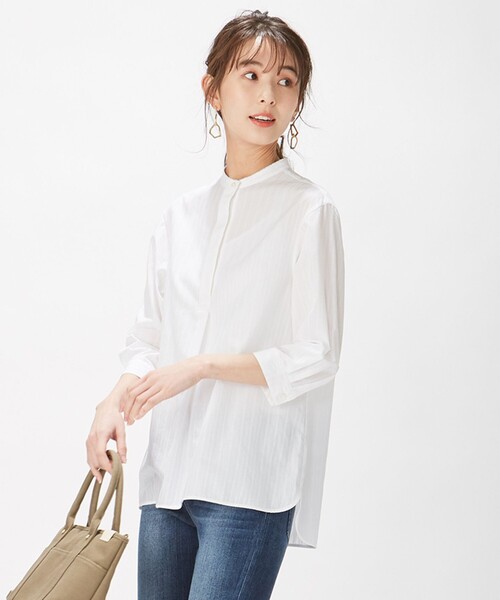 J.PRESS(ジェイプレス)の「【洗える】コットン キュプラドビーストライプ ブラウス(シャツ/ブラウス・レディース・ネイビー系1/ブラウン系1/ホワイト系1・9/11)」の2枚目の写真