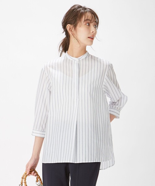 J.PRESS(ジェイプレス)の「【洗える】コットン キュプラドビーストライプ ブラウス(シャツ/ブラウス・レディース・ネイビー系1/ブラウン系1/ホワイト系1・9/11)」の3枚目の写真