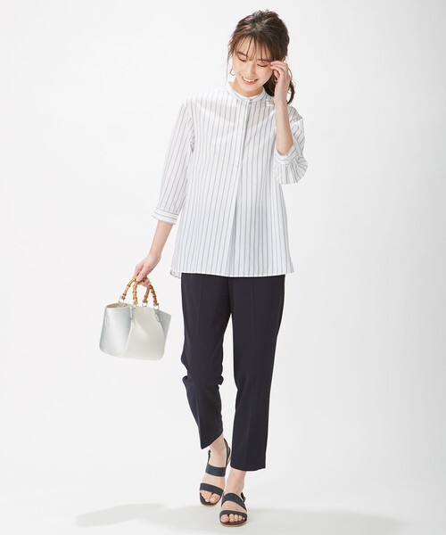 J.PRESS(ジェイプレス)の「【洗える】コットン キュプラドビーストライプ ブラウス(シャツ/ブラウス・レディース・ネイビー系1/ブラウン系1/ホワイト系1・9/11)」の8枚目の写真
