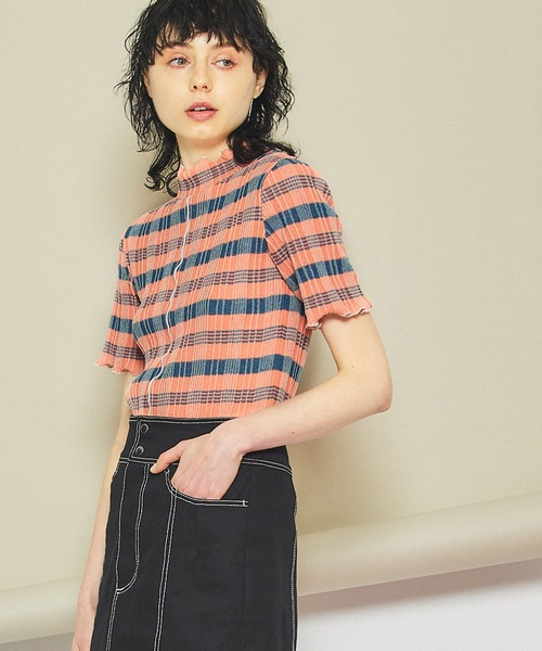 INella（イネラ）の「【INella(イネラ)】マルチチェックニットトップス（Tシャツ/カットソー・レディース・ホワイト/オレンジ/ブルー・FREE）」の3枚目の写真