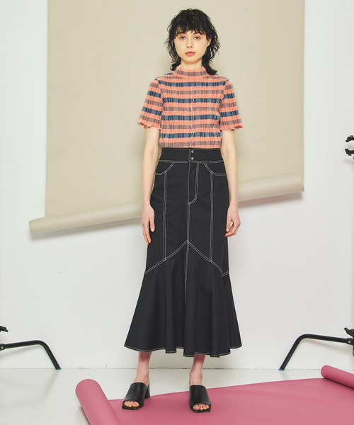 INella（イネラ）の「【INella(イネラ)】マルチチェックニットトップス（Tシャツ/カットソー・レディース・ホワイト/オレンジ/ブルー・FREE）」の6枚目の写真