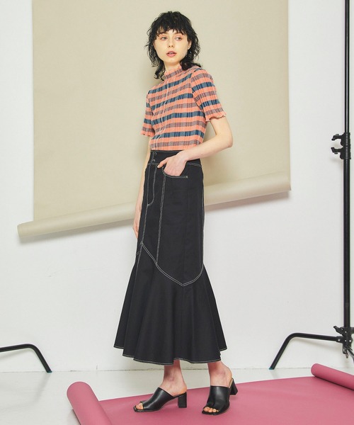 INella（イネラ）の「【INella(イネラ)】マルチチェックニットトップス（Tシャツ/カットソー・レディース・ホワイト/オレンジ/ブルー・FREE）」の4枚目の写真